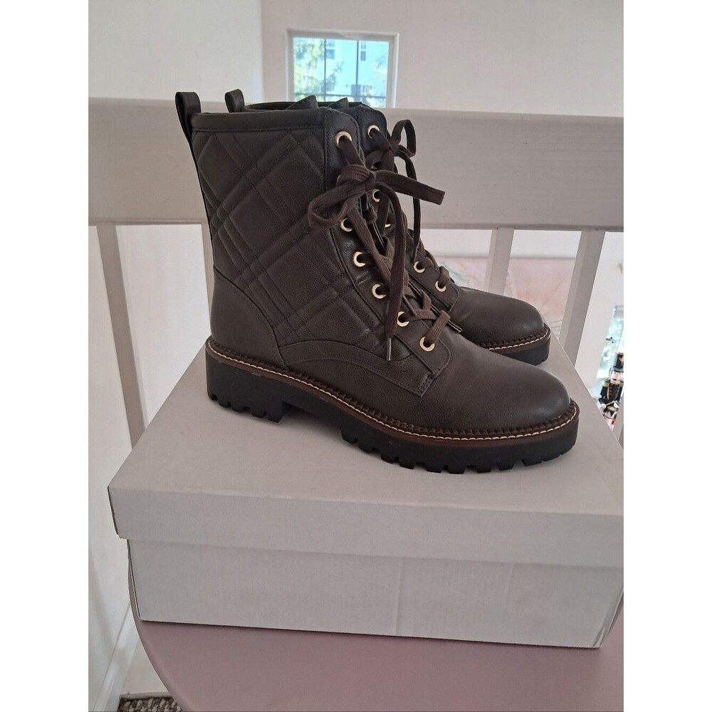 Nordstrom Rack Boots Quilted Faux Leather Green Lace Up RKMAE Combat Waterproof